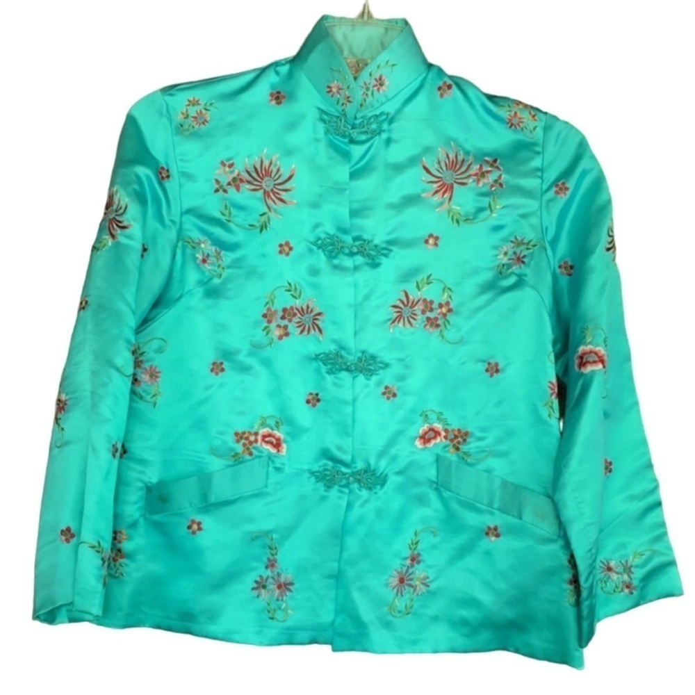 Vintage Plum Blossoms silk blend Chinese jacket with embroidery Size 34